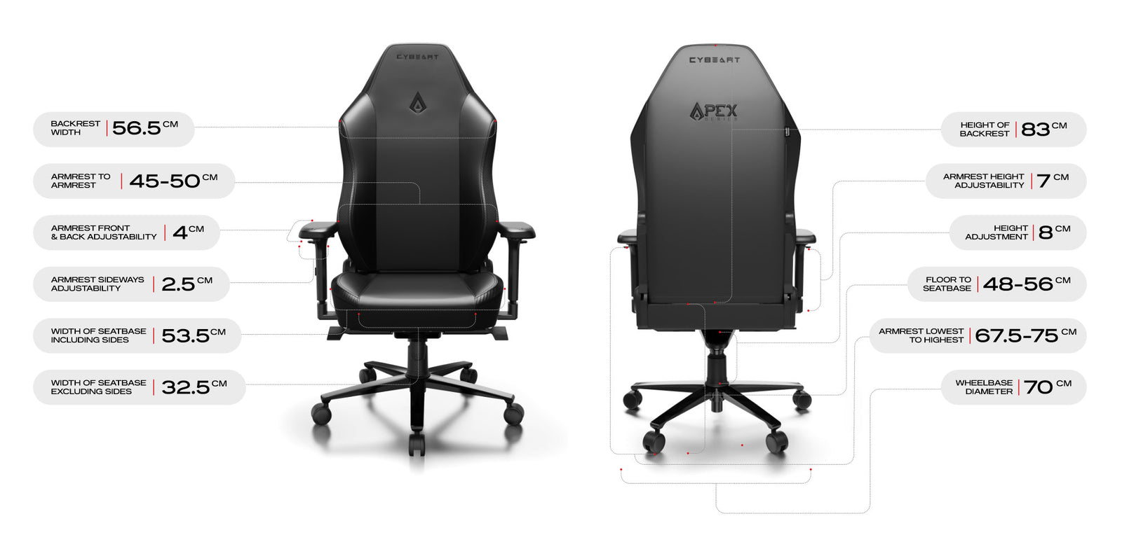 CYBEART | Ghost (Black) - APEX Series Gaming / Office Chair | 4D Lumbar, 4D Armrest, Endura™ Leatherette, AeroMag™ Pillow, Recline & Tilt Chair 2.0 Specs